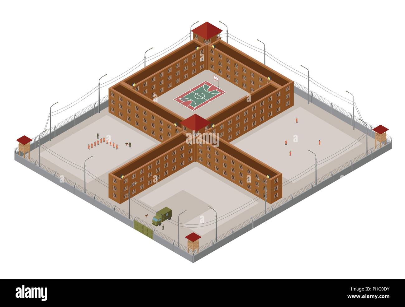Wohnung 3 d Isometrische spezielle Regime Gefängnis Gefängnis für Stadtplan Konstruktor isoliert auf Weiss. Ihre eigene Infografik Sammlung aufzubauen. Vector Illustration Stock Vektor