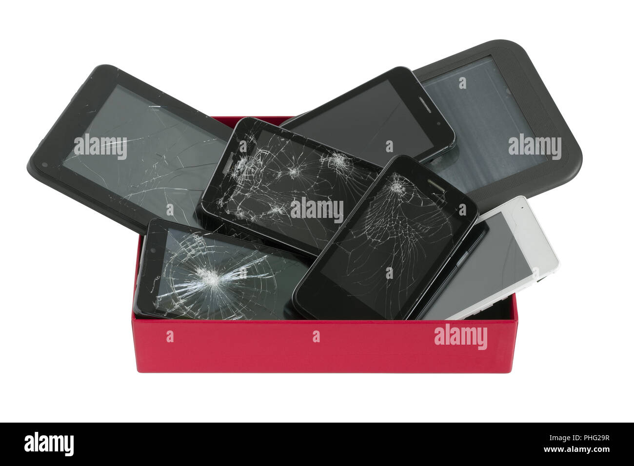 Gebrochene Gadgets in Red Box Stockfoto
