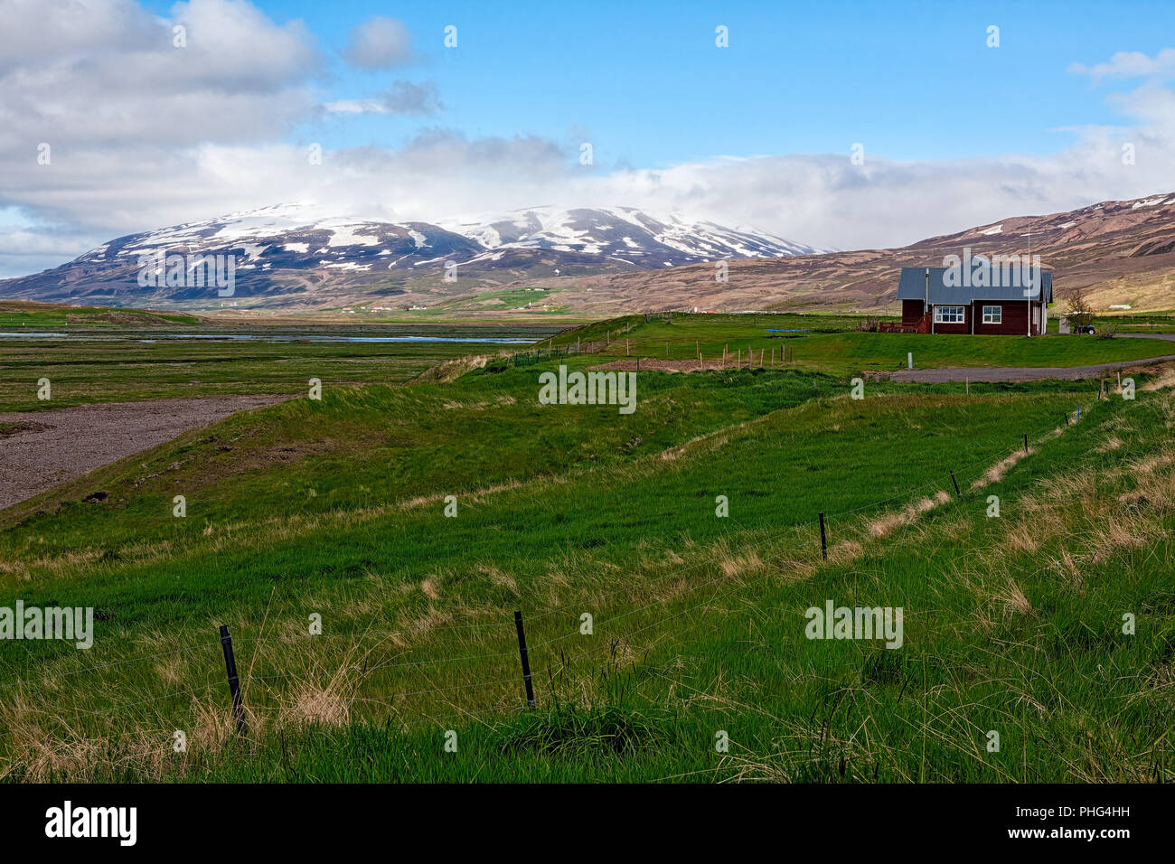 Kleine farm in Laufas Dorf in der Nähe von Akureyri, Island Stockfoto