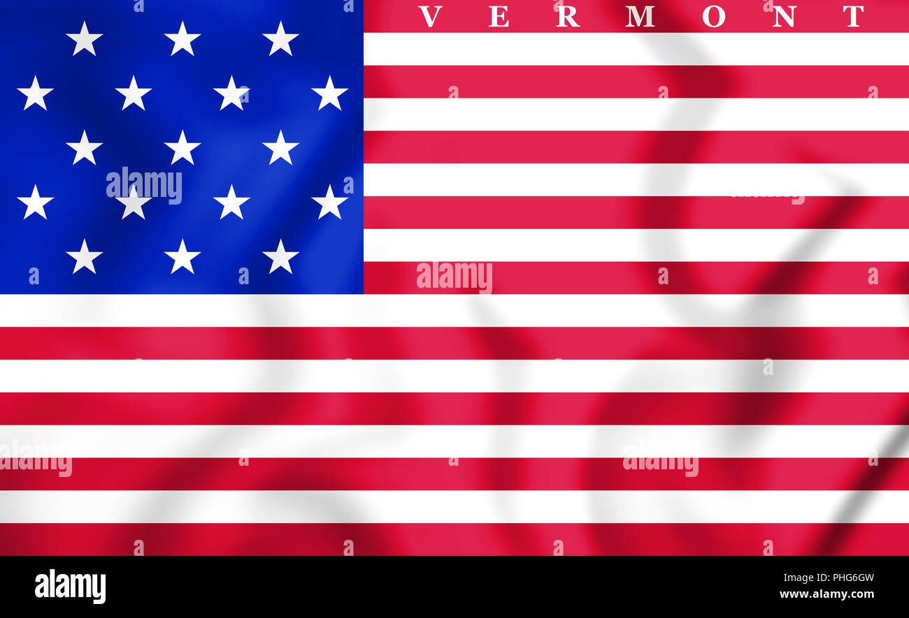 3D-Flagge Vermont State (1804-1837), USA. 3D-Darstellung. Stockfoto