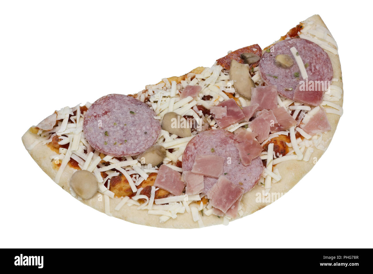 Die Hälfte der gefrorene Pizza mit Salami Stockfoto