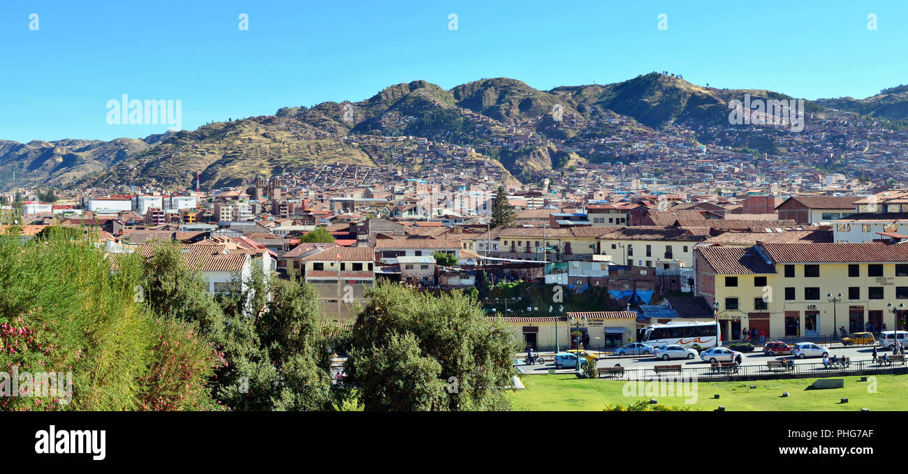 Häuser und Straßen der Stadt Cusco Stockfoto