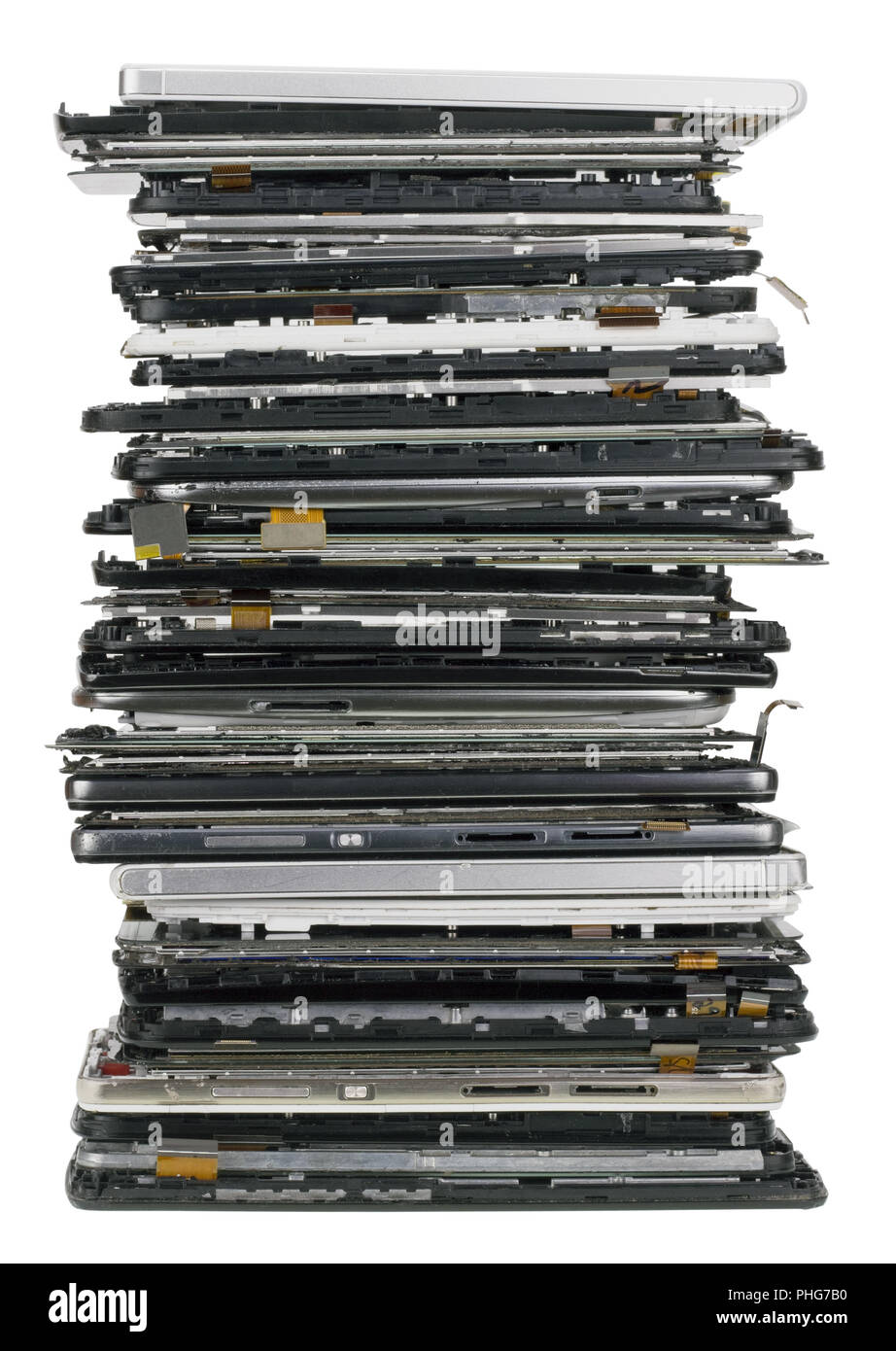 Vertikale Heap von der kaputten Handys Stockfoto