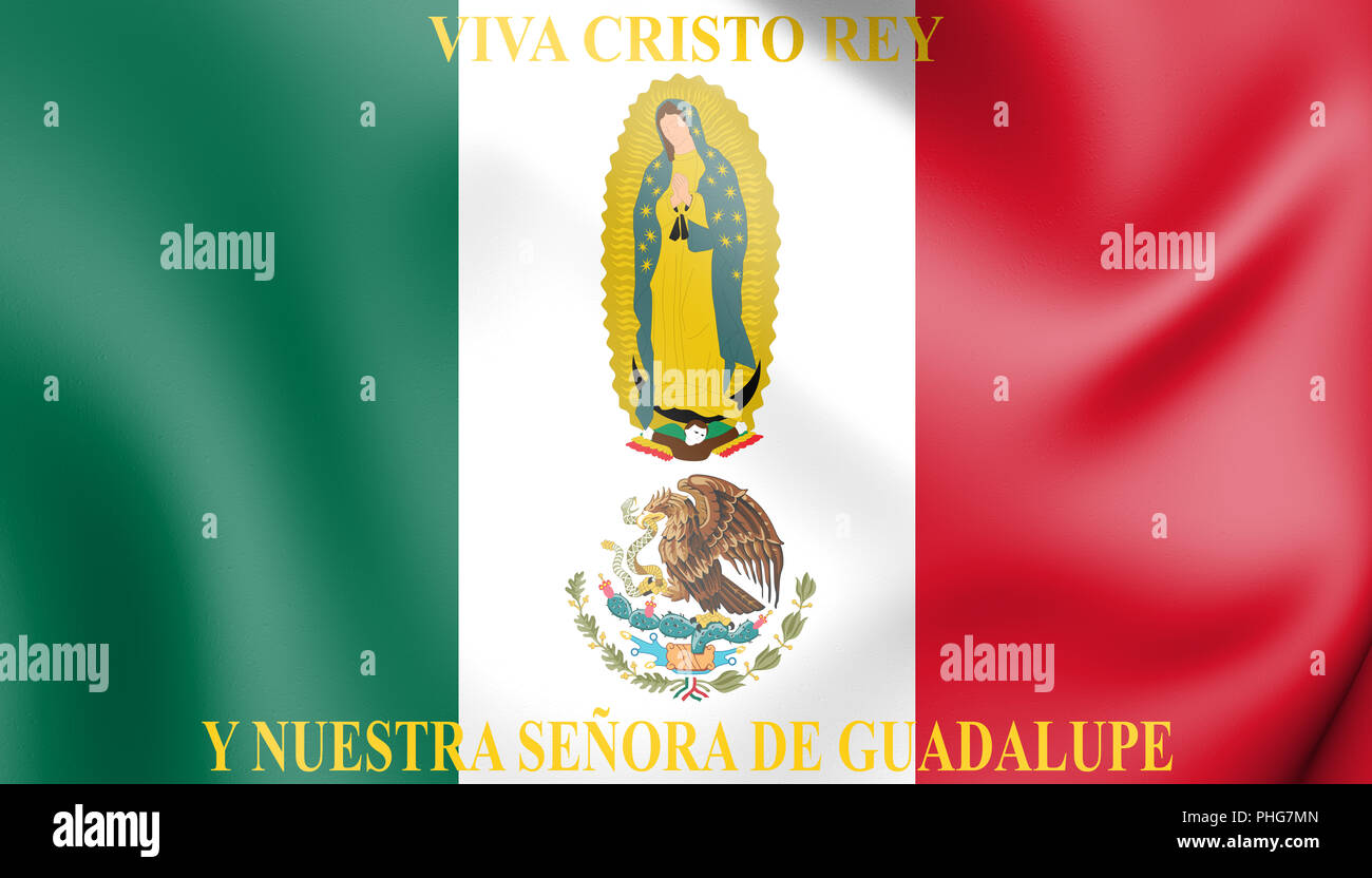 3D-Mexiko Flagge Cristeros. 3D-Darstellung. Stockfoto