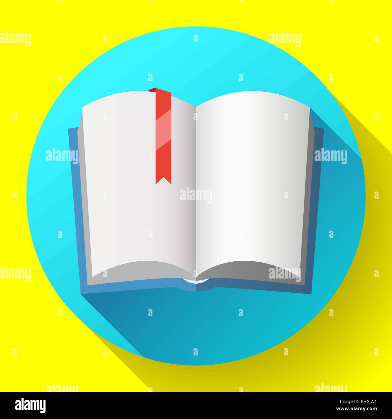 Symbol des offenen Lehrbuch mit roten Lesezeichen. Stock Vektor