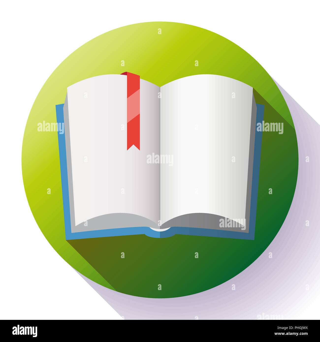 Symbol des offenen Lehrbuch mit roten Lesezeichen. Stock Vektor