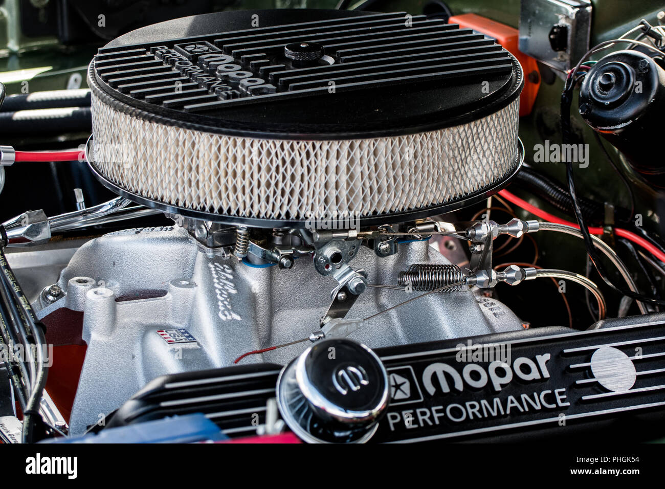 Herausragende Detailgenauigkeit auf Mopar 500 ps Hemi Stockfoto