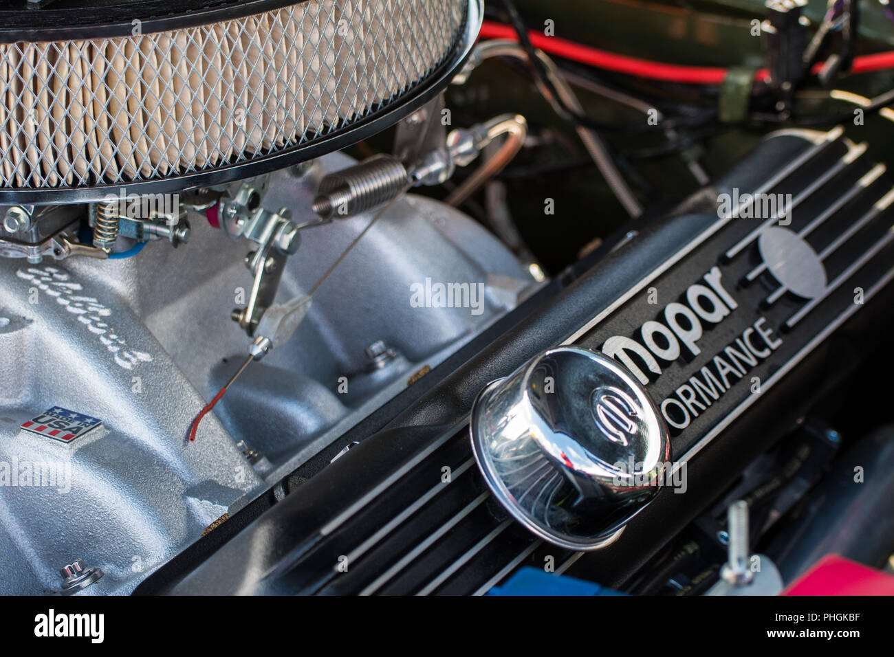 Herausragende Detailgenauigkeit auf Mopar 500 ps Hemi Stockfoto