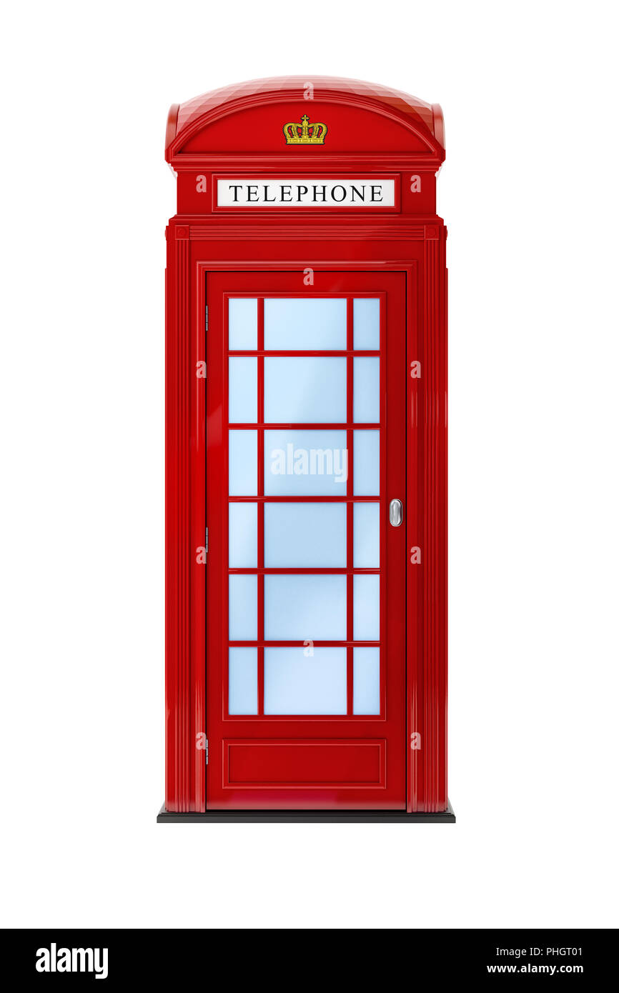 Ein typisches Londoner Telefonzelle isoliert auf weißem Stockfoto