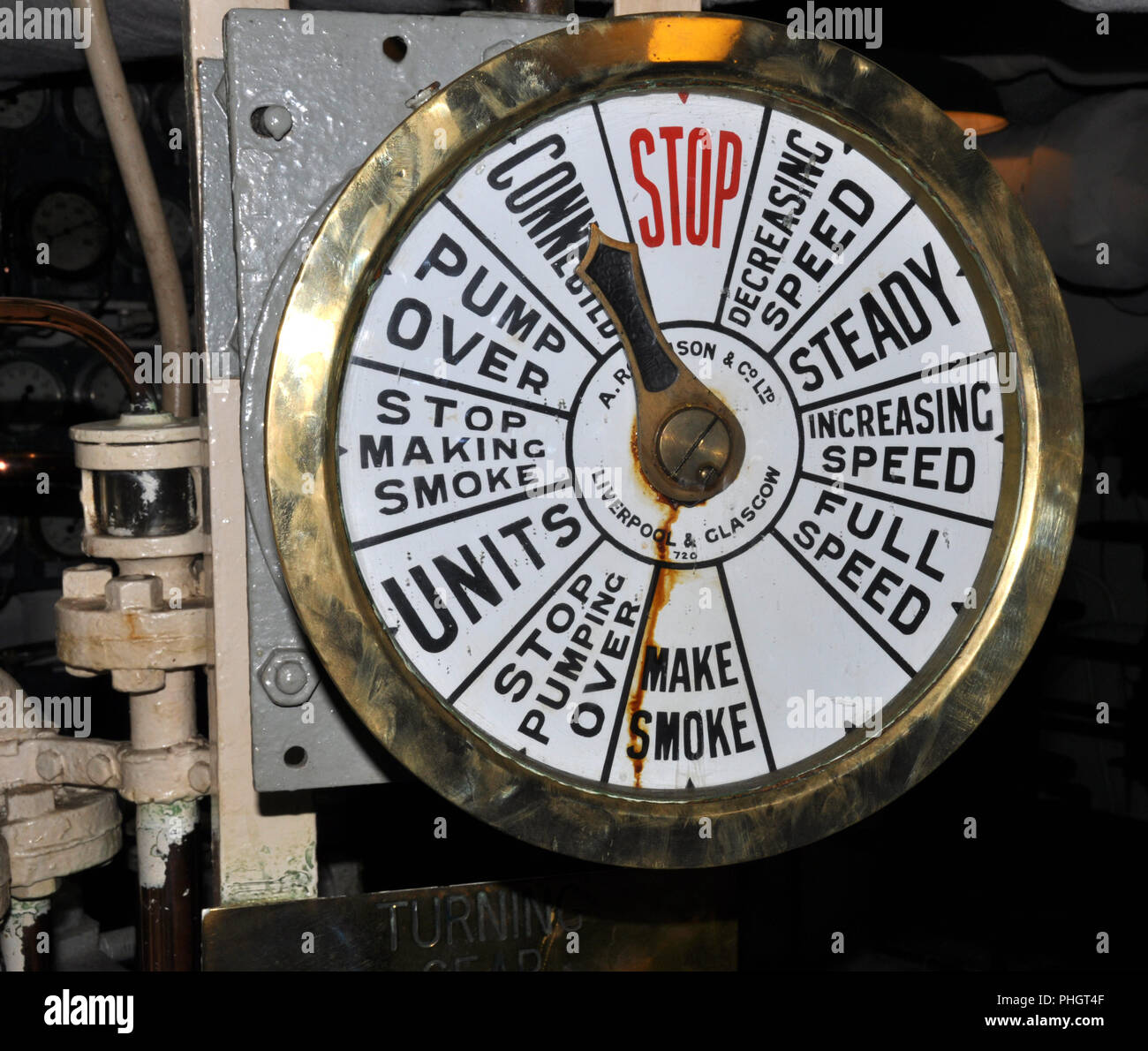Motor Um Telegraph, Kommunikation Gerät von der Brücke zum Maschinenraum Stockfoto