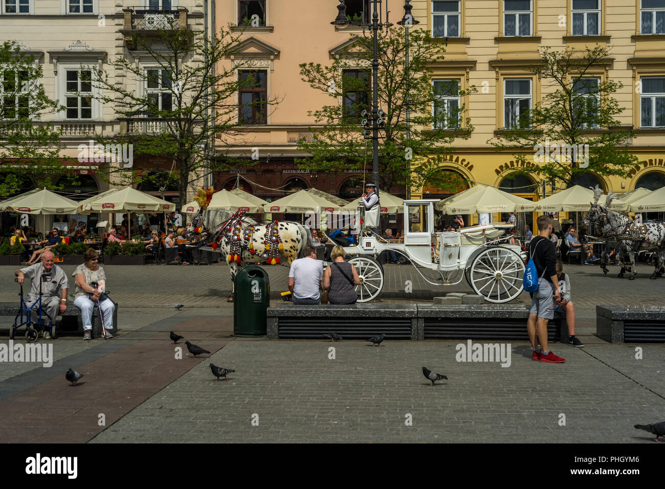 Der Marktplatz in Krakau, Polen 2018. Stockfoto