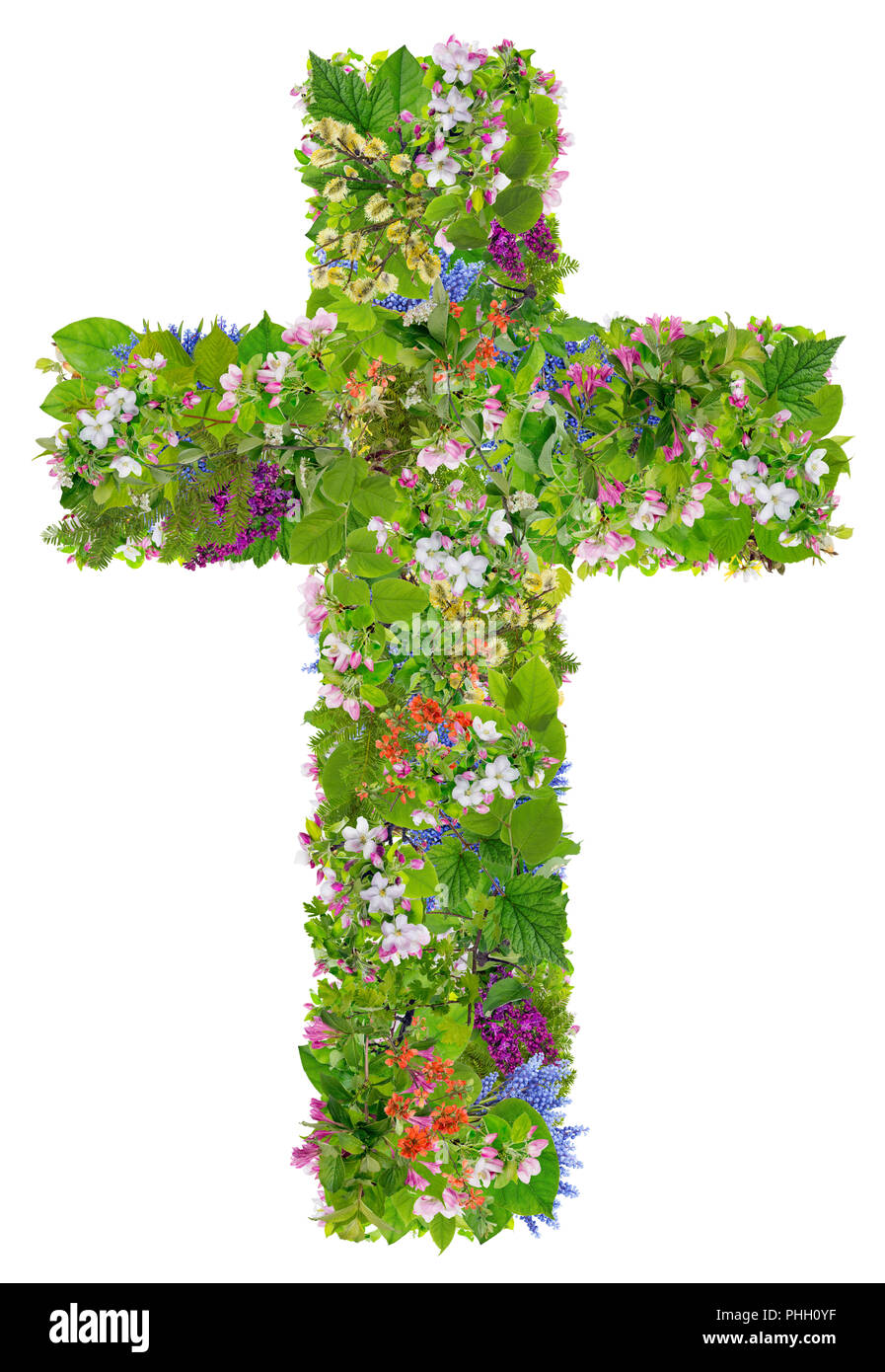 Ostern grüne Feder Kreuz Jesu Stockfoto