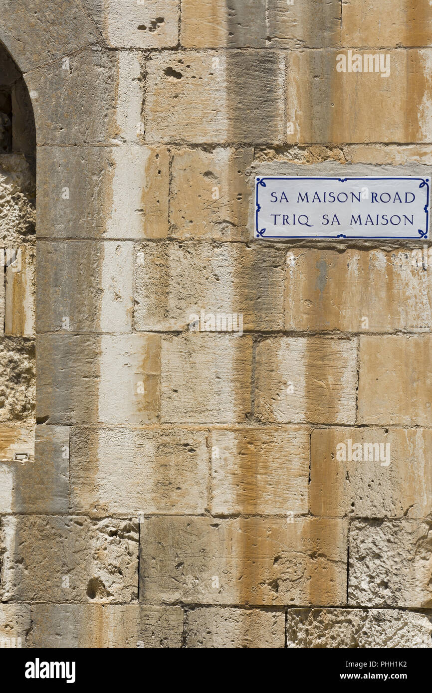 Straßenschild in der Stadt Mdina Stockfoto