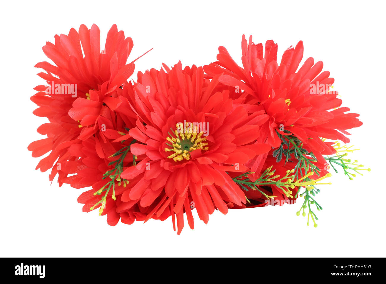 Anstecker aus rotem Kunststoff Künstliche Blumen Stockfoto