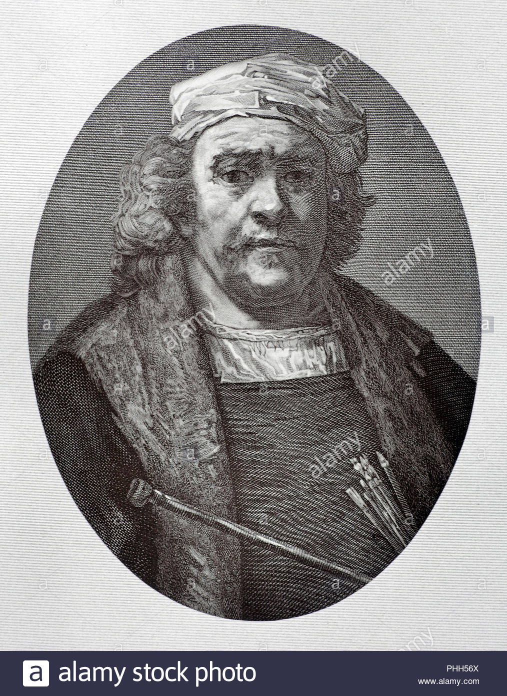Rembrandt Harmenszoon van Rijn im Alter, 1606-1669 war ein niederländischer Zeichner, Maler und Grafiker, antike Abbildung von 1880 Stockfoto