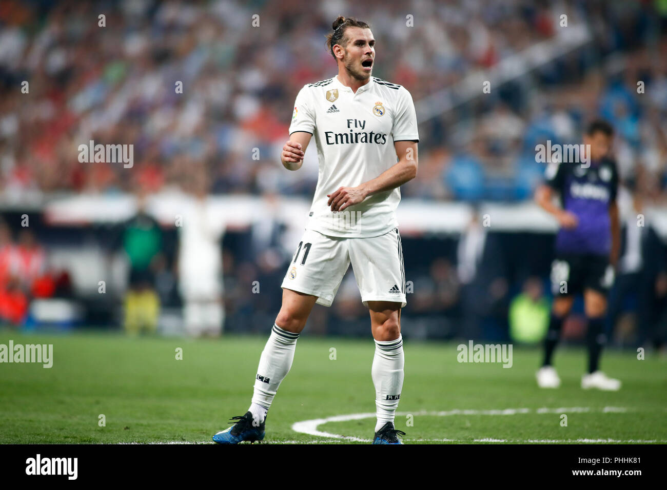 Gareth Bale von Real Madrid zu beklagen, die während der spanischen Liga, der Primera División, Fußballspiel zwischen Real Madrid und Leganes am September 01th, 2018 in Santiago Bernabeu in Madrid, Spanien. 1. Sep 2018. Quelle: AFP 7/ZUMA Draht/Alamy leben Nachrichten Stockfoto