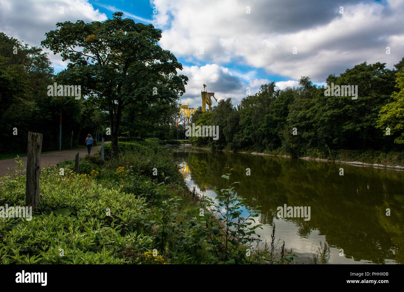 See Connswater Community Greenway Victoria Park Shorts Aircraft Factory Harland und Wolfe Werft Ost Belfast Stockfoto