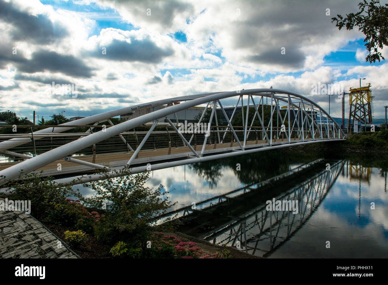 Sam Thompson Brücke Connswater Community Greenway Victoria Park Shorts Aircraft Factory Harland und Wolfe Werft Ost Belfast Stockfoto