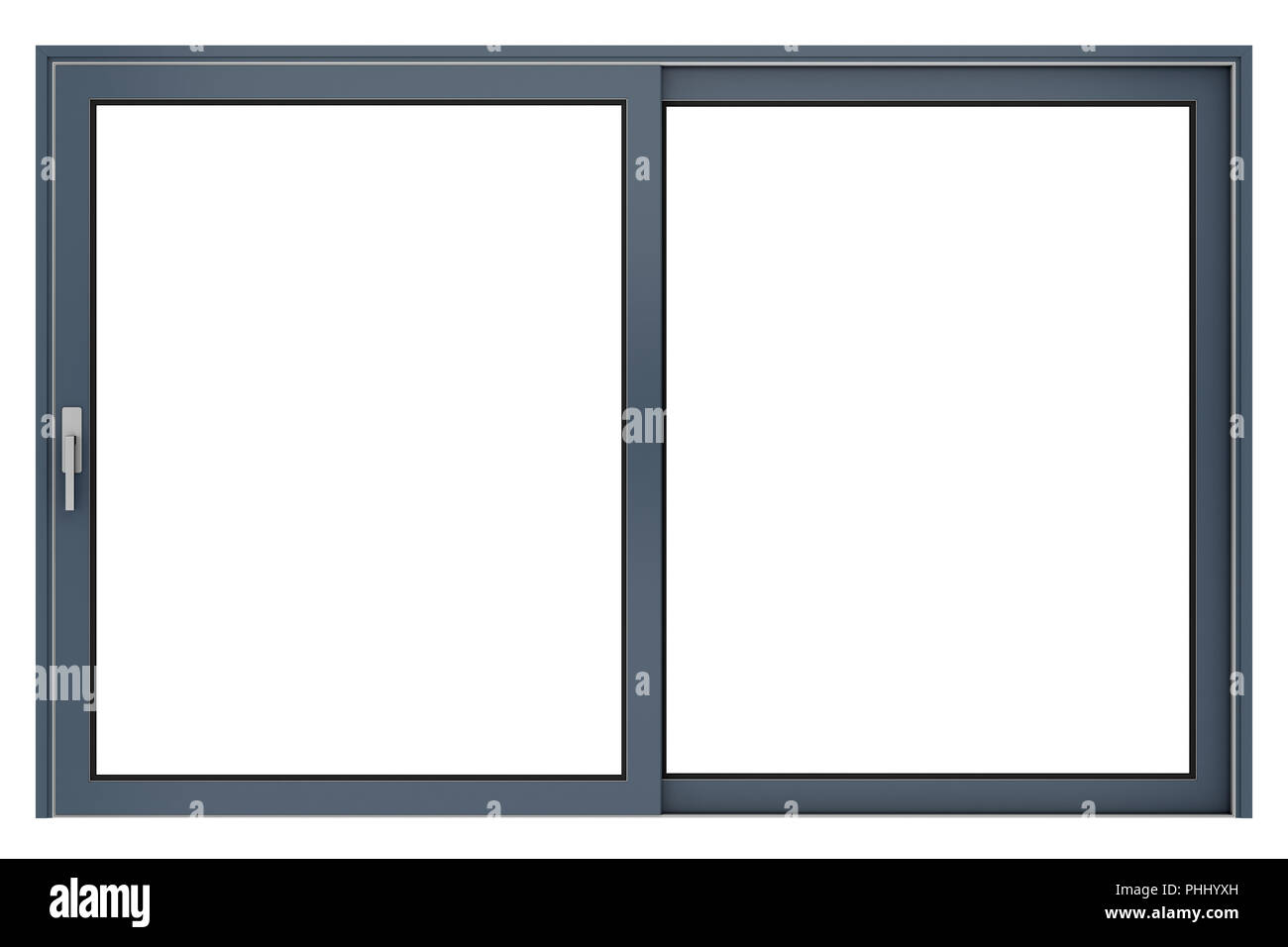 Metallische Fenster auf weißem Hintergrund Stockfoto