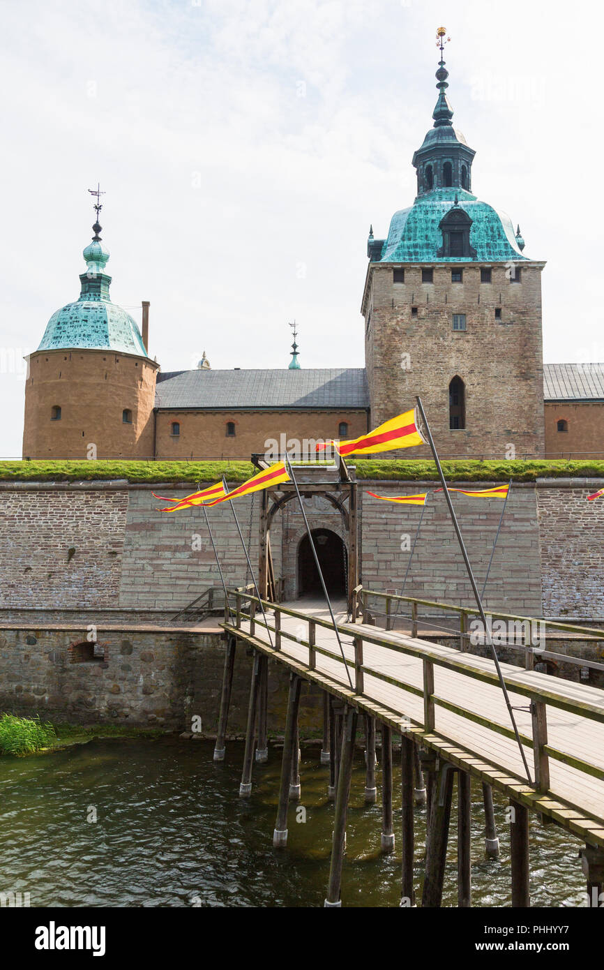 Zugbrücke am Burggraben um das Schloss Kalmar Stockfoto