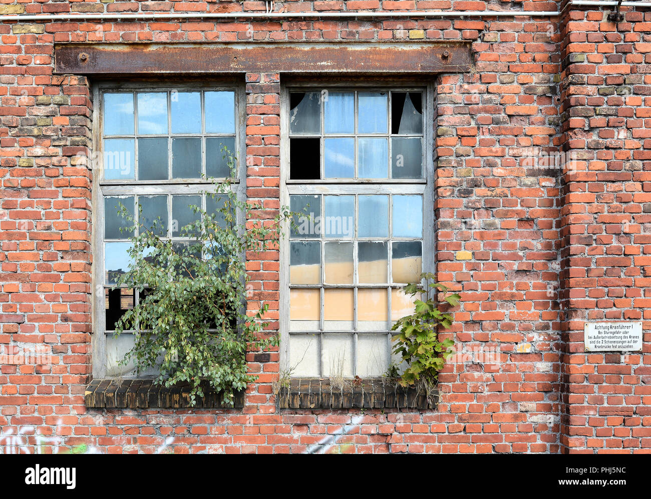 Fenster einer verlassenen Fabrik in Magdeburg. Stockfoto