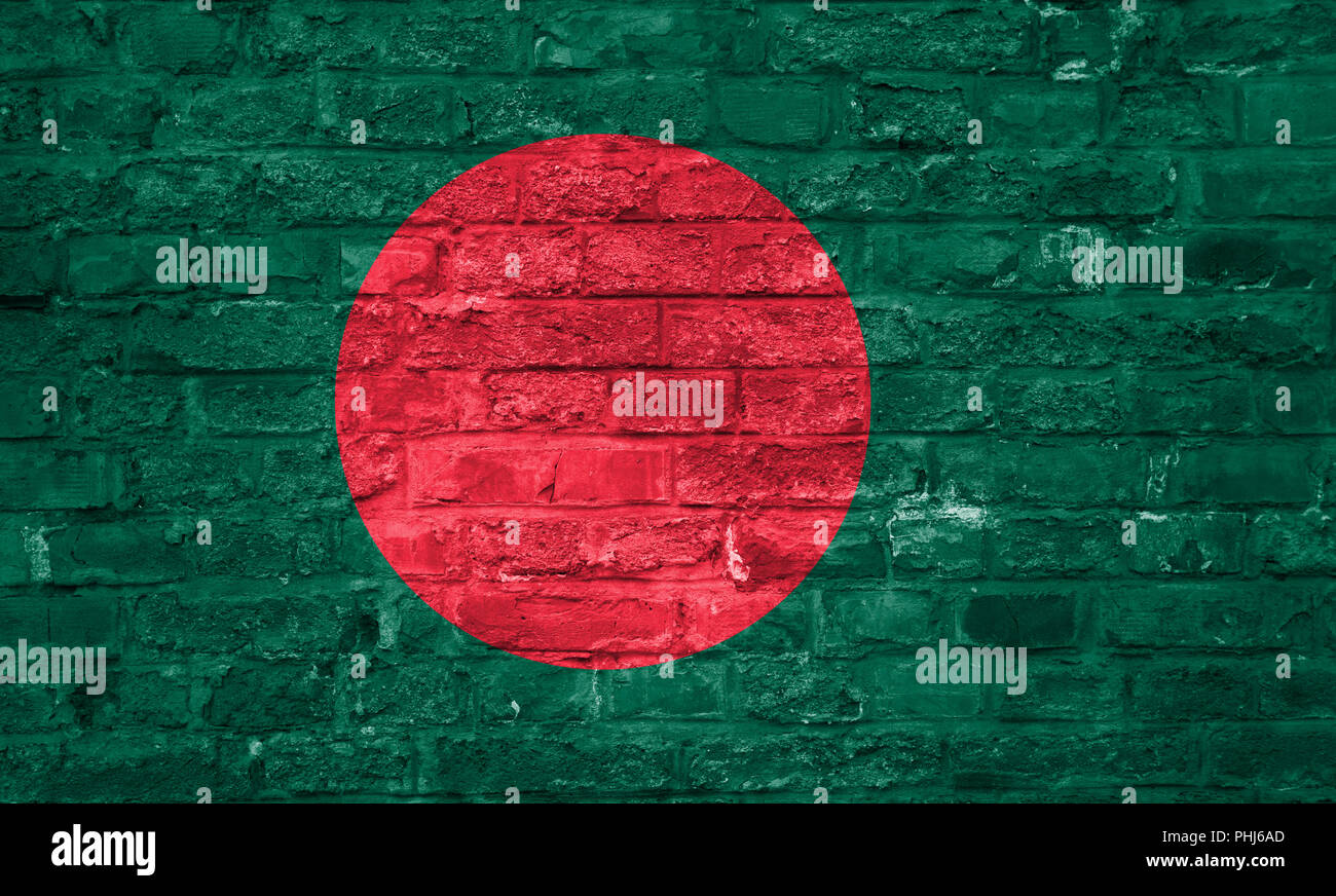 Flagge Bangladesch über eine alte Mauer Hintergrund, Oberfläche Stockfoto