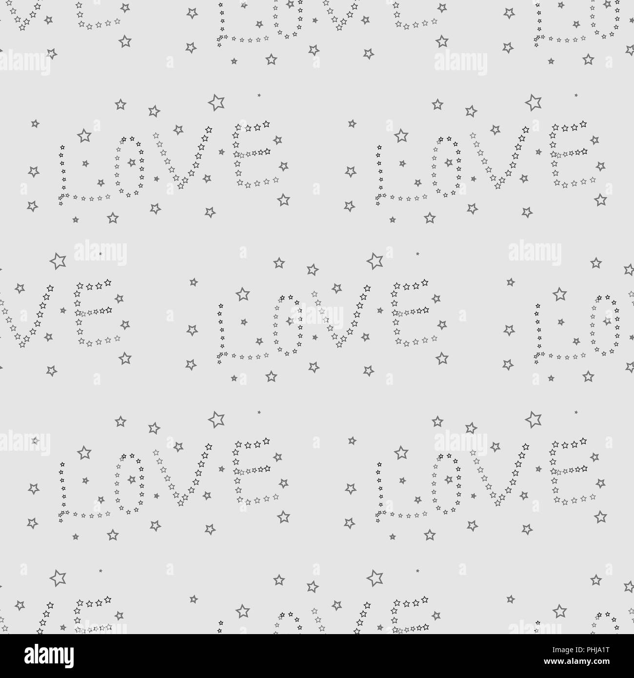 Wort Liebe drucken, Muster, für Gewebe, Postkarte, Banner, Hintergrund, Hintergrundbild. Stern nahtlos mit Liebe Wort eps 10. Stock Vektor