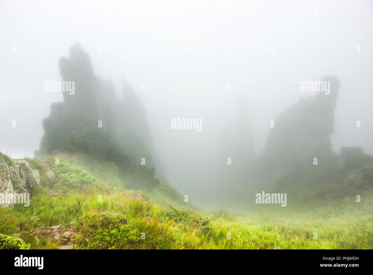 Nebel in den Bergen Stockfoto