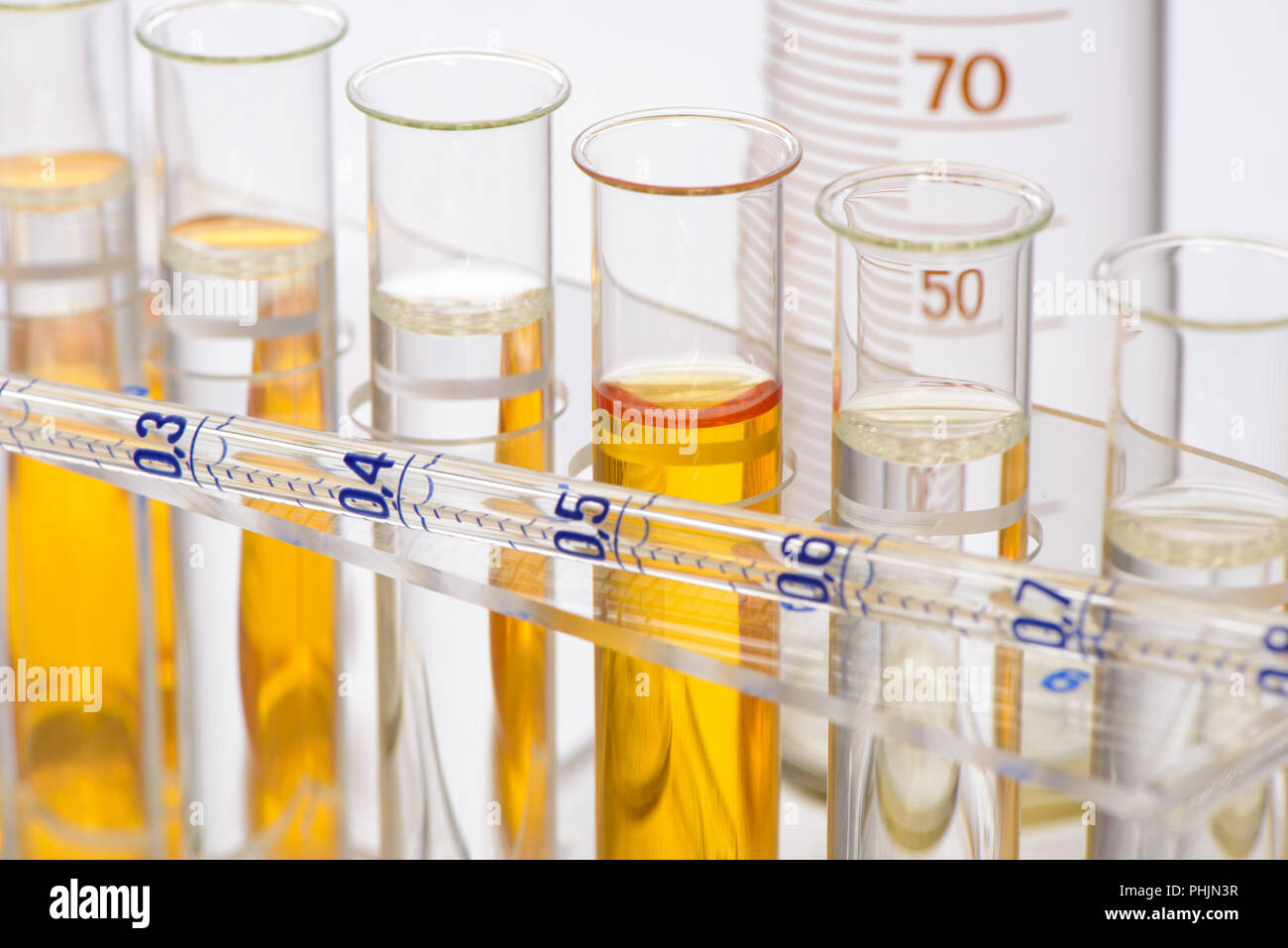 Experimentieren Sie im Chemielabor mit Flüssigkeit für die Analyse Stockfoto