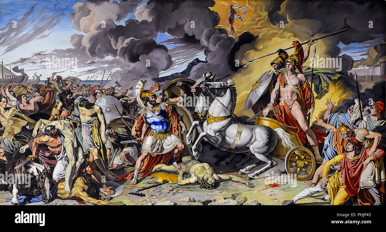 Achilles kämpft gegen Ettore. Malerei Stockfoto