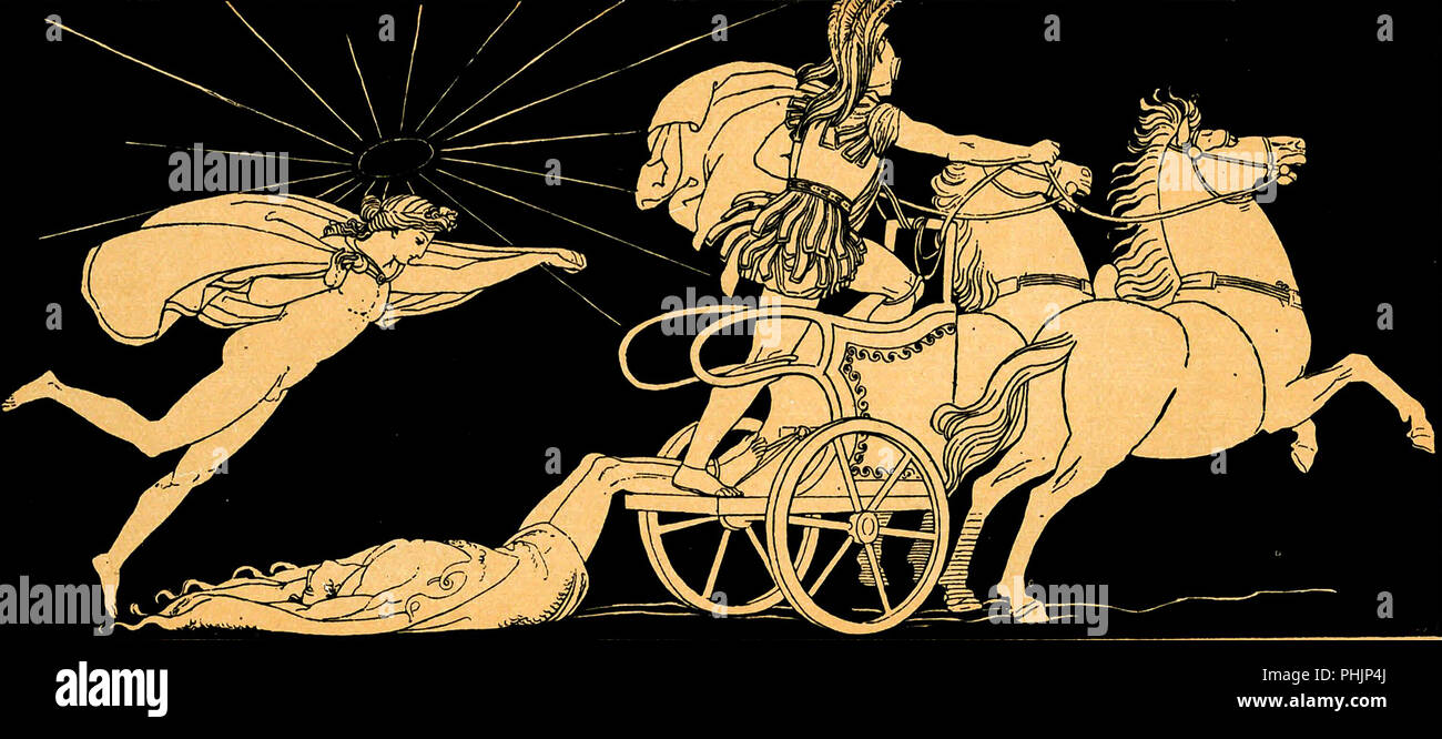 Achilles schleift Hector's Körper mit dem Warenkorb Stockfoto