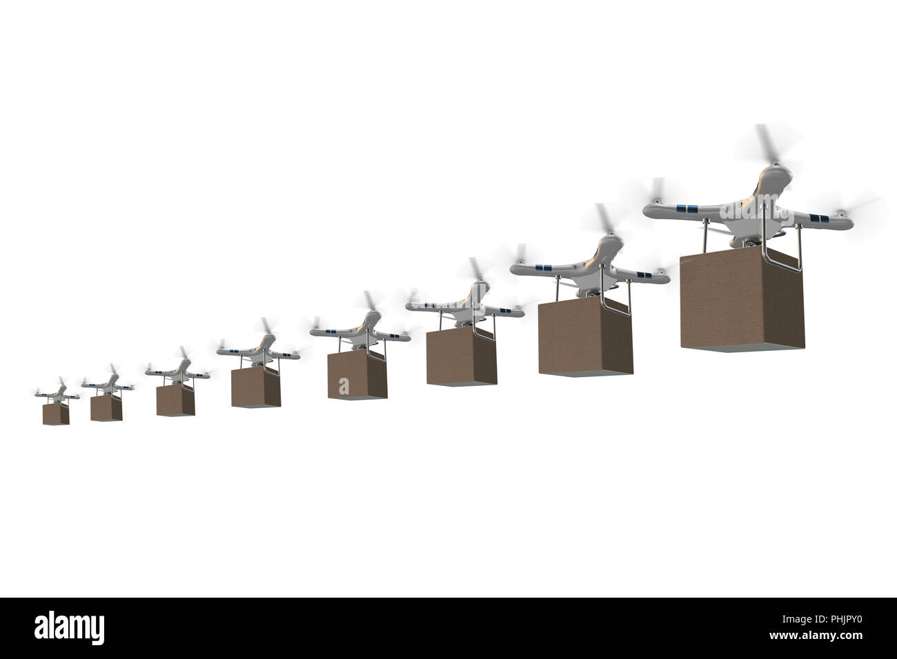 Drohnen im Paket Lieferung Konzept Stockfoto