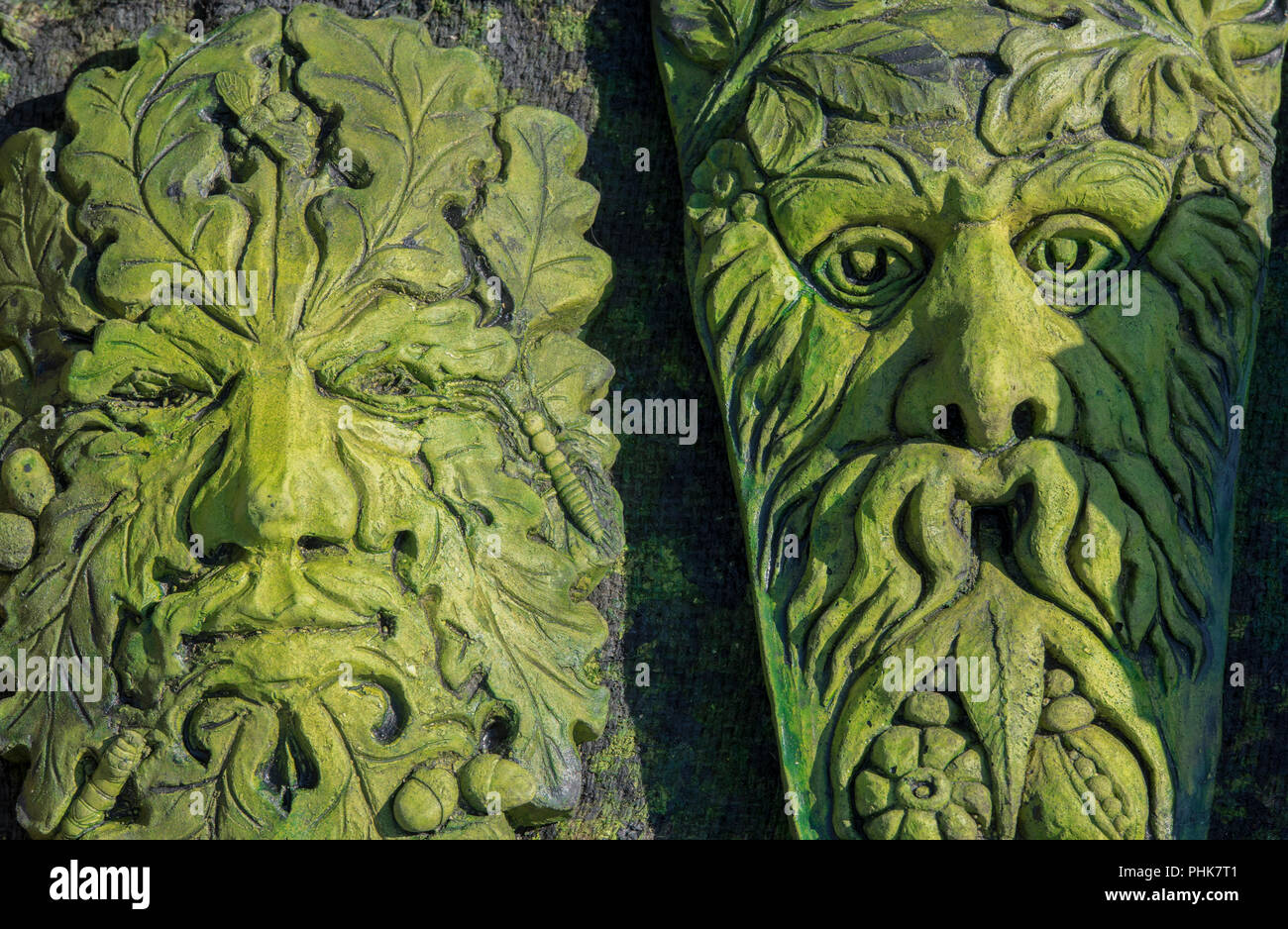 Green Man Masken Fur Den Garten Und Dekorativ Englisch Folklore Stockfotografie Alamy