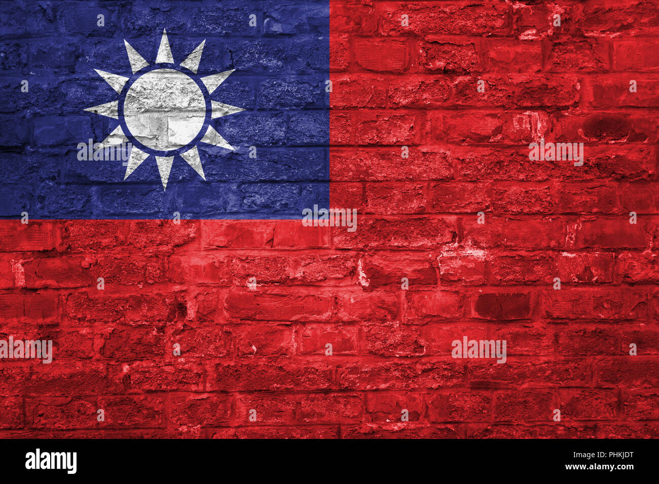 Flagge von Taiwan über eine alte Mauer Hintergrund, Oberfläche Stockfoto