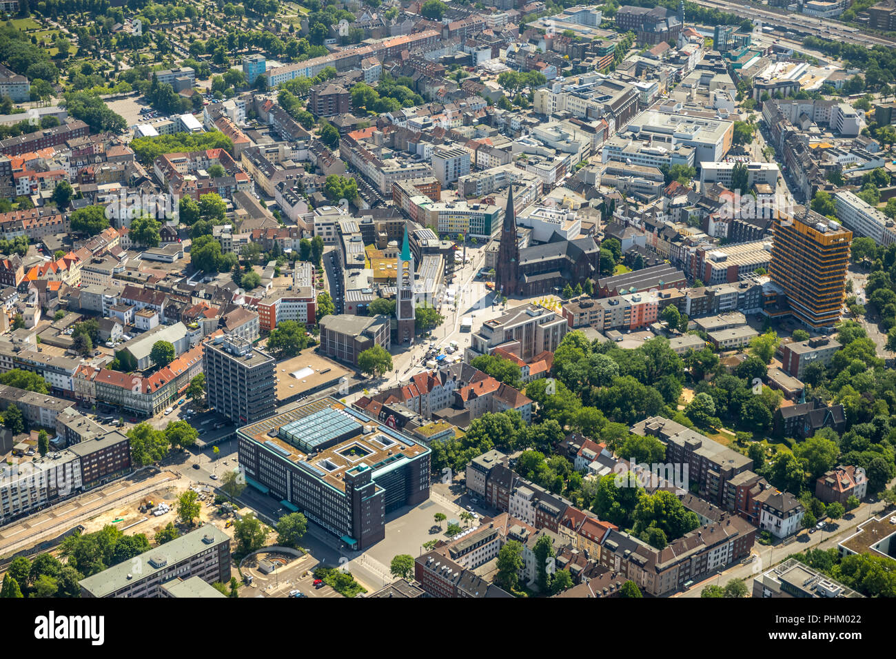 Luftaufnahme, Zentrum Gelsenkirchen-City, Überblick über das Stadtzentrum, Einkaufszentrum, Gelsenkirchen, Ruhrgebiet, Nordrhein-Westfalen, Deutschland, DE Stockfoto