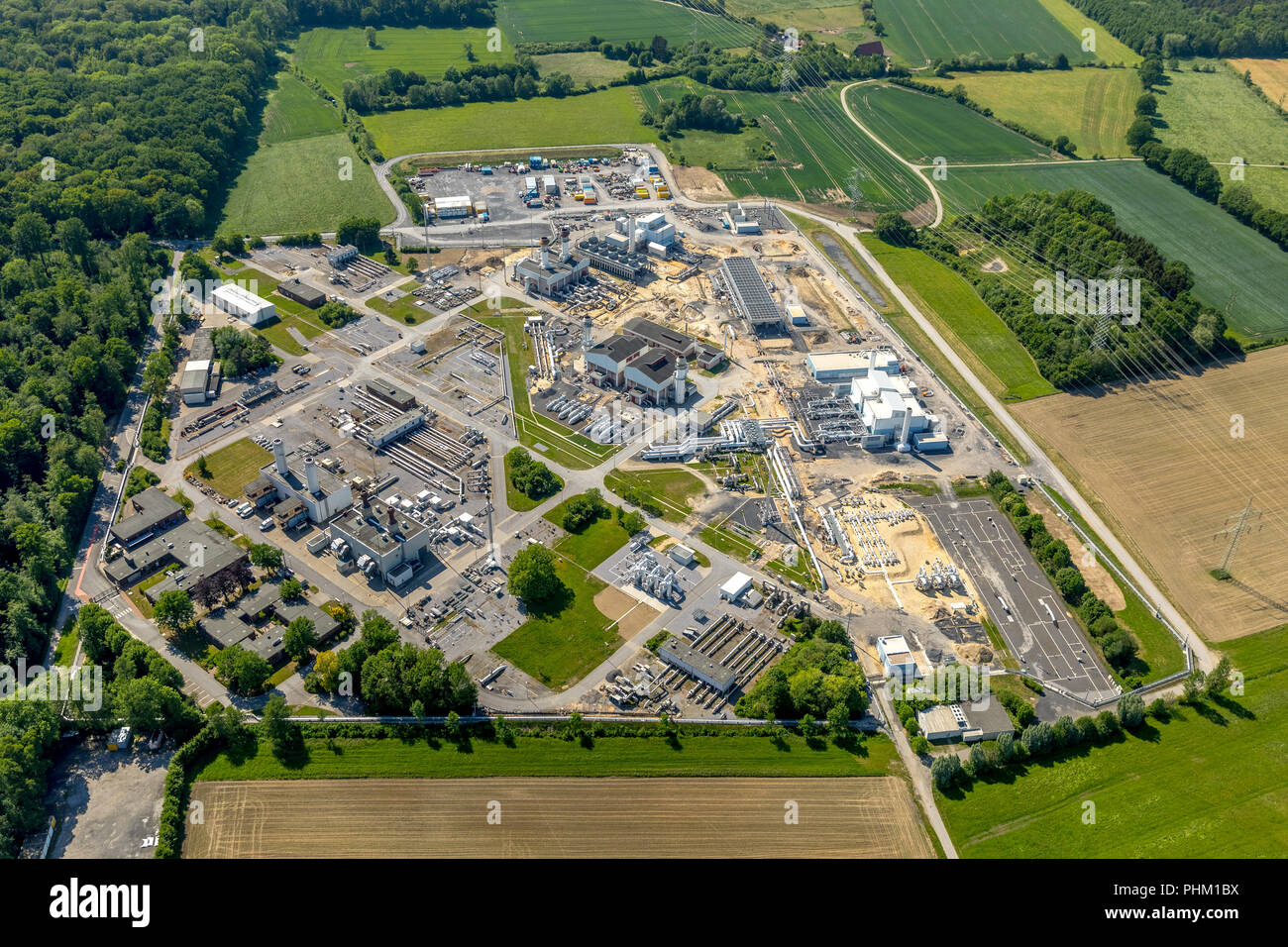 Luftaufnahme, Erdgas Kompressorstation in Ehringhausen, Open Grid Europe, Filter, Kühler und Systeme für interne Gasversorgung, Gasversorgung c Stockfoto