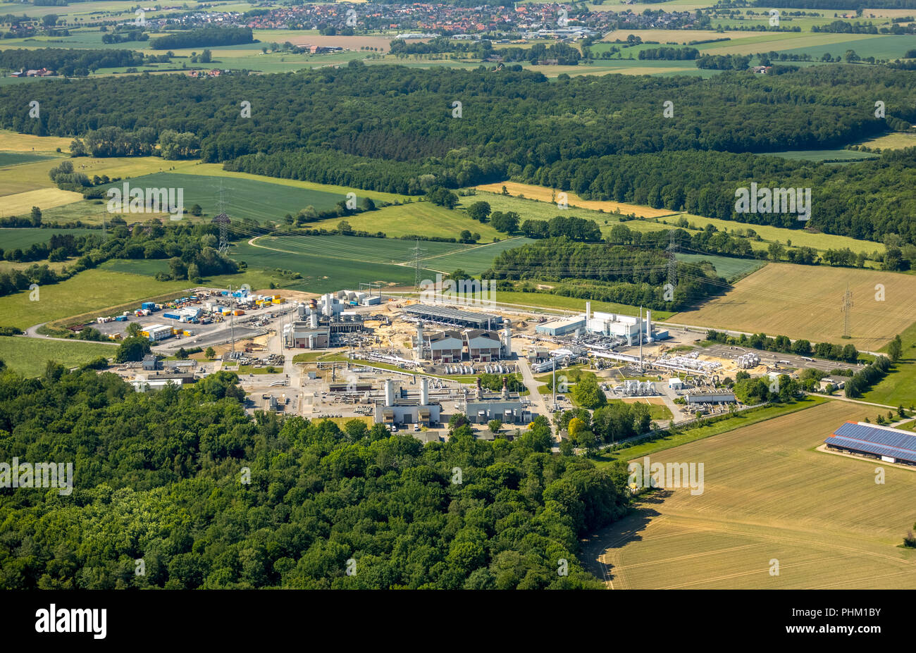 Luftaufnahme, Erdgas Kompressorstation in Ehringhausen, Open Grid Europe, Filter, Kühler und Systeme für interne Gasversorgung, Gasversorgung c Stockfoto