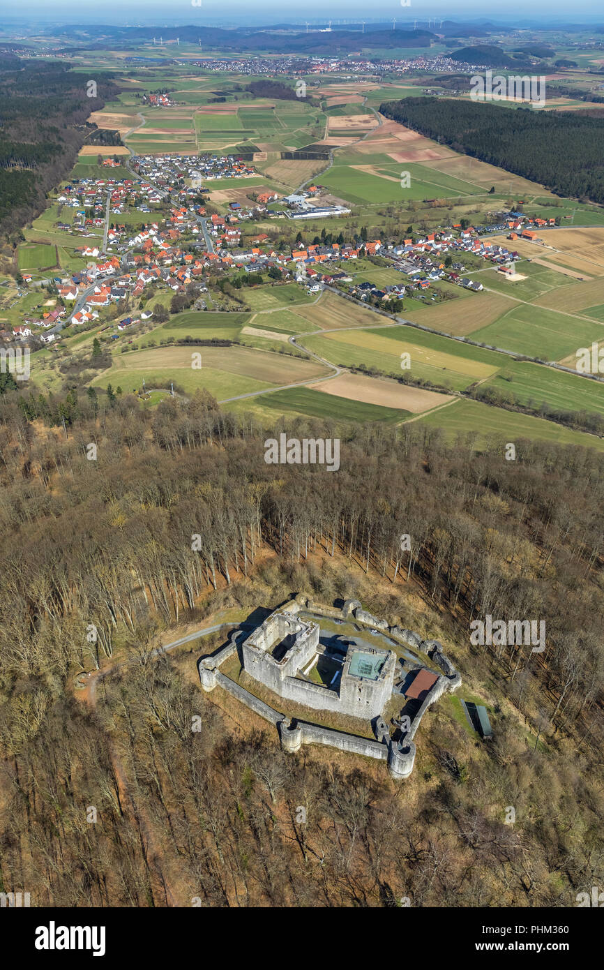 Weidelsburg ist die Ruine einer Burg in der Nähe von Albshausen in Wolfhagen, Naturparks Habichtswald, albshausen im Landkreis Kassel, Hessen, G Stockfoto