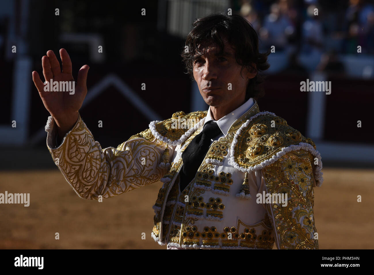 Almazán, Spanien. 01 Sep, 2018. Spanische Stierkämpfer Curro Diaz bei einem Stierkampf in Guijuelo, im Norden von Spanien. Credit: Jorge Sanz/Pacific Press/Alamy leben Nachrichten Stockfoto