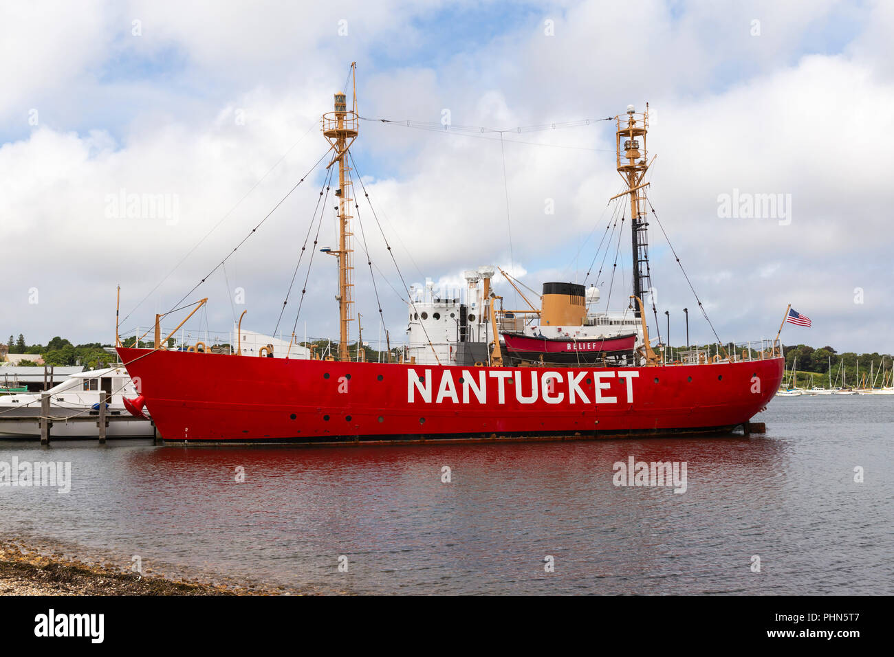 Feuerschiff 'Nantucket" angedockt in Vineyard Haven Hafen im Tisbury, Massachusetts auf Martha's Vineyard. Stockfoto