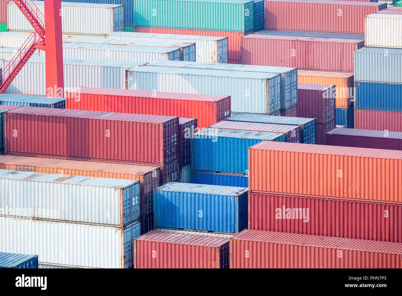 Container closeup im Terminal Stockfoto