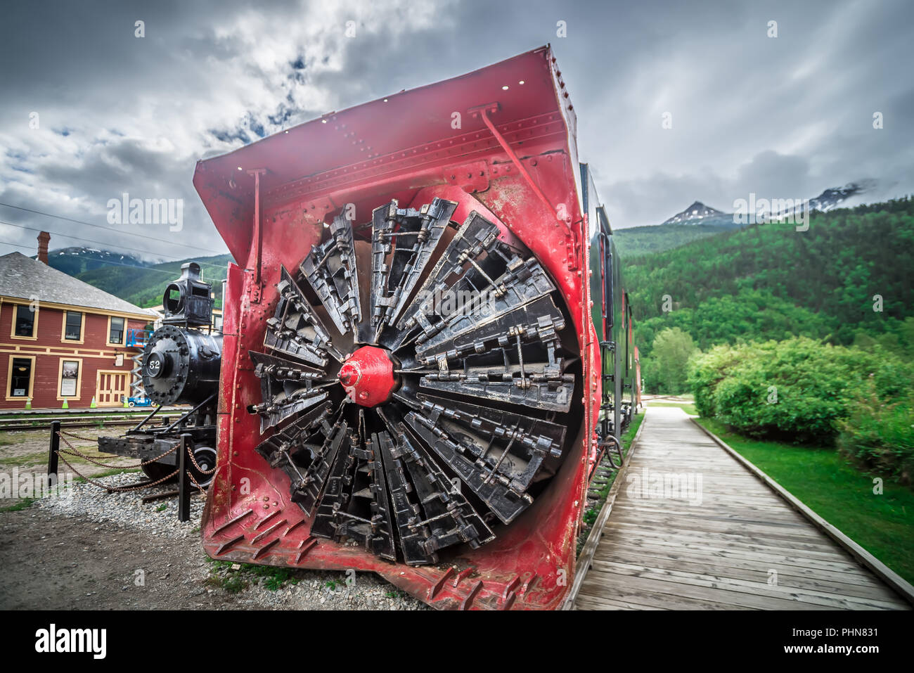 Alte Schneepflug museum Zug Lokomotive in Skagway Alaska Stockfoto