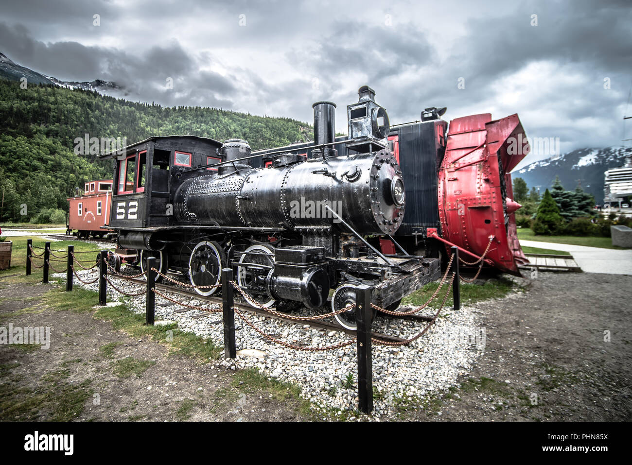 Alte Schneepflug museum Zug Lokomotive in Skagway Alaska Stockfoto