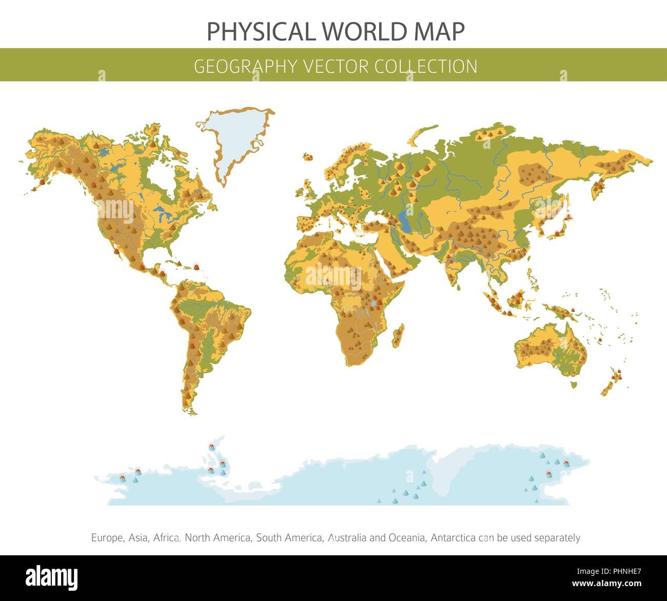 Physikalische Weltkarte Elemente. Ihre eigene Geographie info Graphische Sammlung aufzubauen. Vector Illustration Stock Vektor