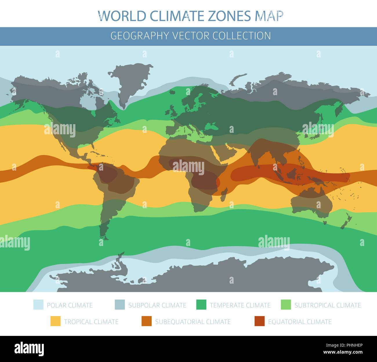Welt Klima Zonen Karte Elemente. Ihre eigene Geographie info Graphische Sammlung aufzubauen. Vector Illustration Stock Vektor