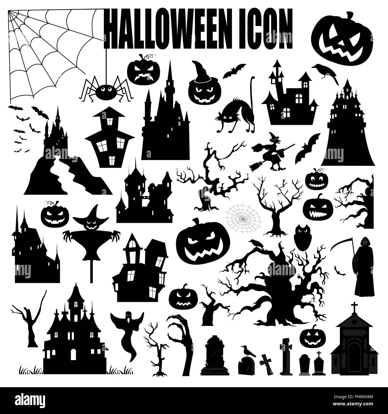 Halloween Urlaub Konstruktor. Grafische Vorlage. Flache Symbole. Vector Illustration Stock Vektor