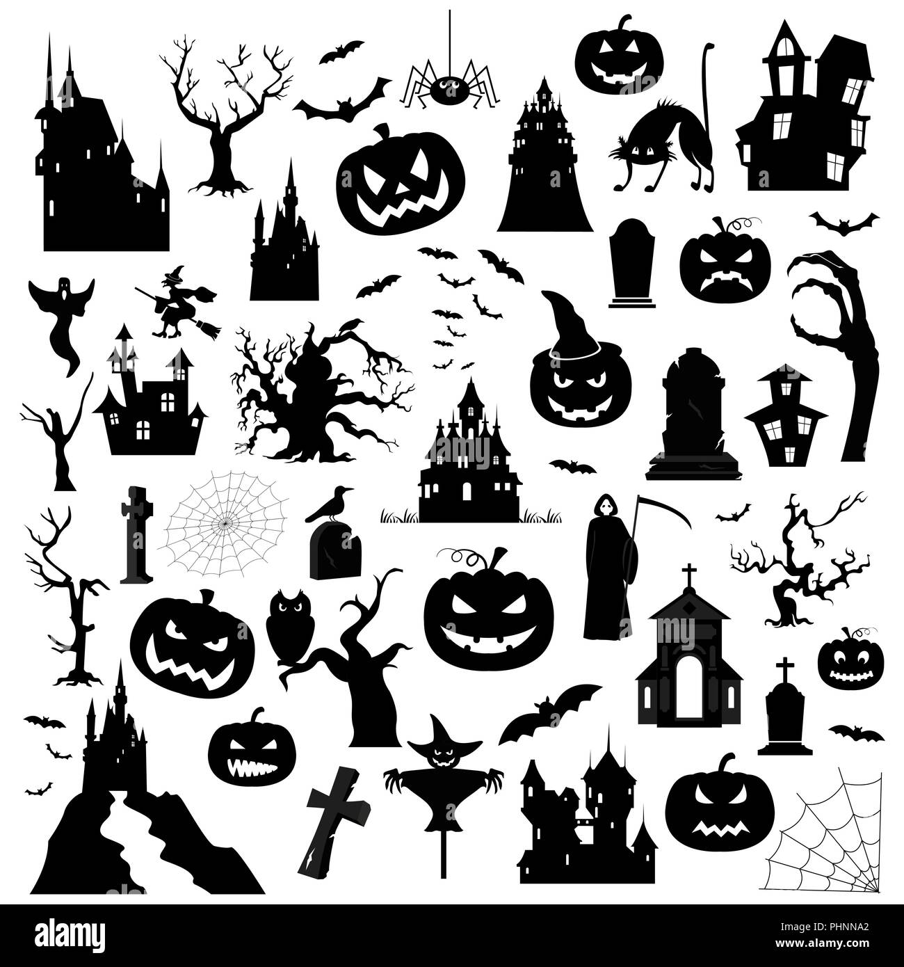 Halloween Urlaub grafische Vorlage. Flache Symbole. Vector Illustration Stock Vektor