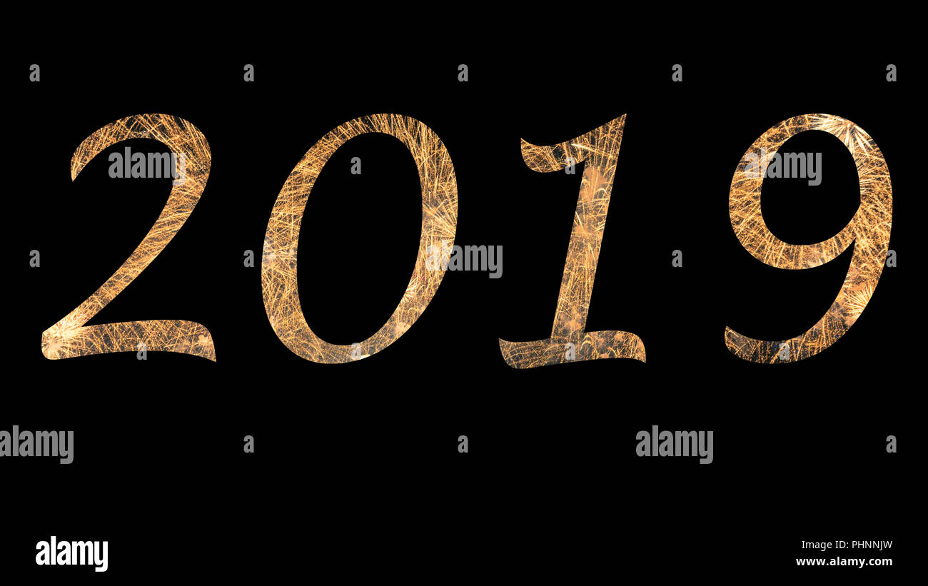Neues Jahr 2019 Feier bunten Feuerwerk. Neues Jahr und Urlaub Konzept. Stockfoto