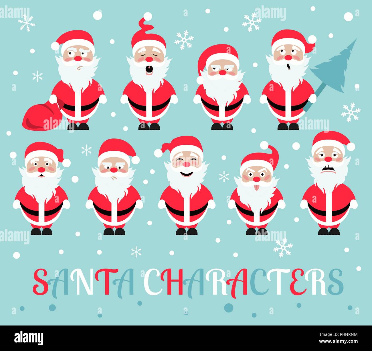 Santa Claus Charakter. Emotionen Icon Set. Frohe Weihnachten. Vector Illustration Stock Vektor