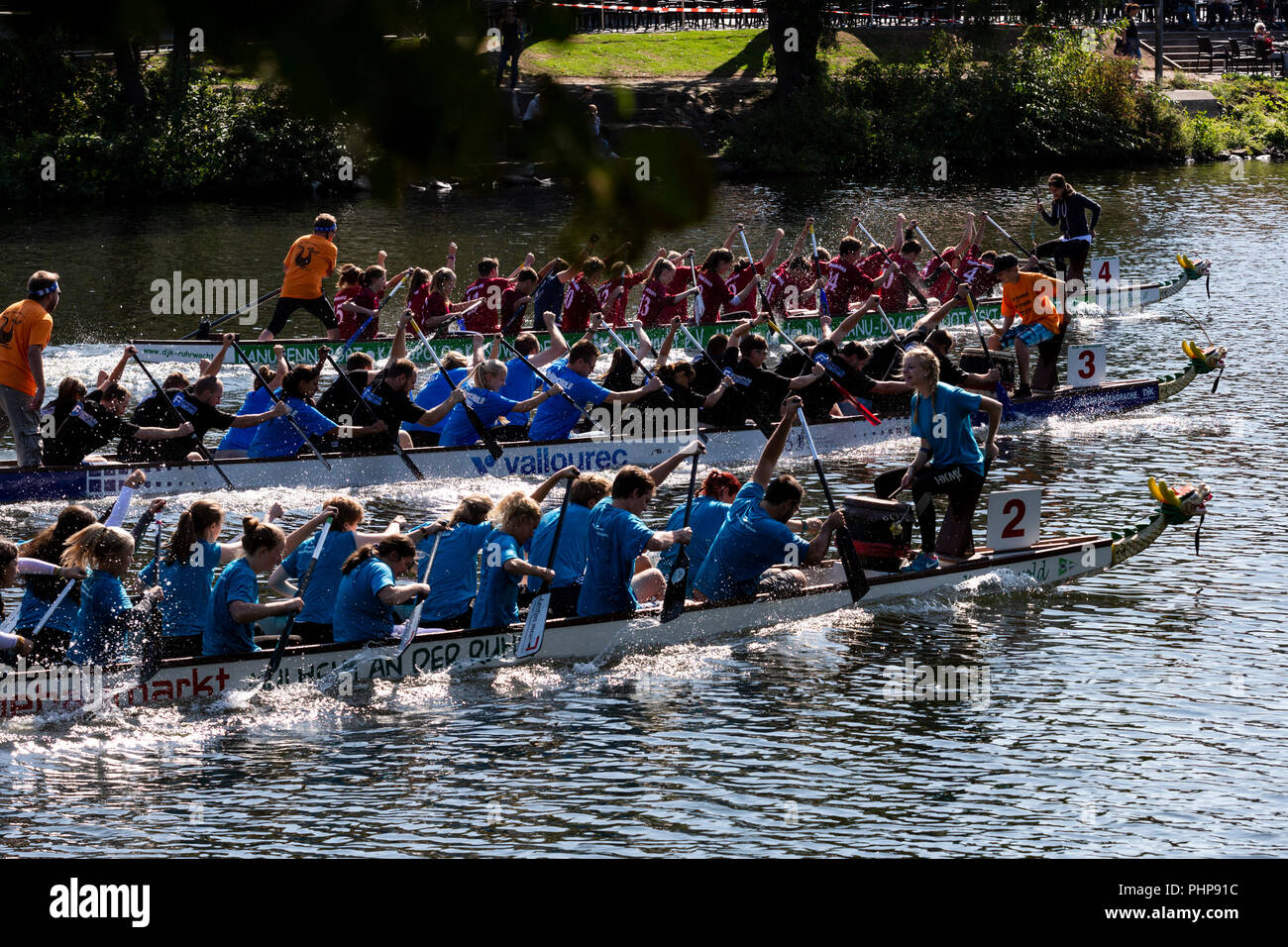 Mülheim an der Ruhr, Deutschland. 2. September 2018. Der 22 Dragon Boat Festival gefeiert, an der Ruhr. Foto: Bettina Strenske/Alamy leben Nachrichten Stockfoto